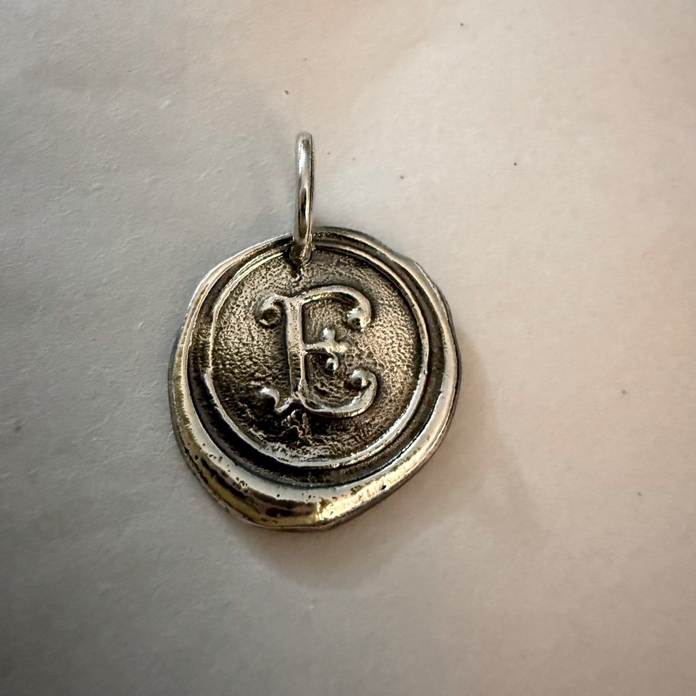 Waxing Poetic sterling silver and brass 'E' charm